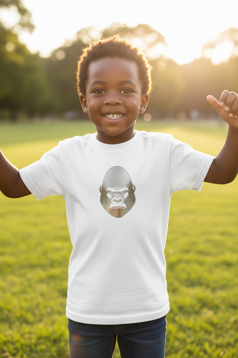 Enfant garçon t-shirt blanc gorille Dos Argenté