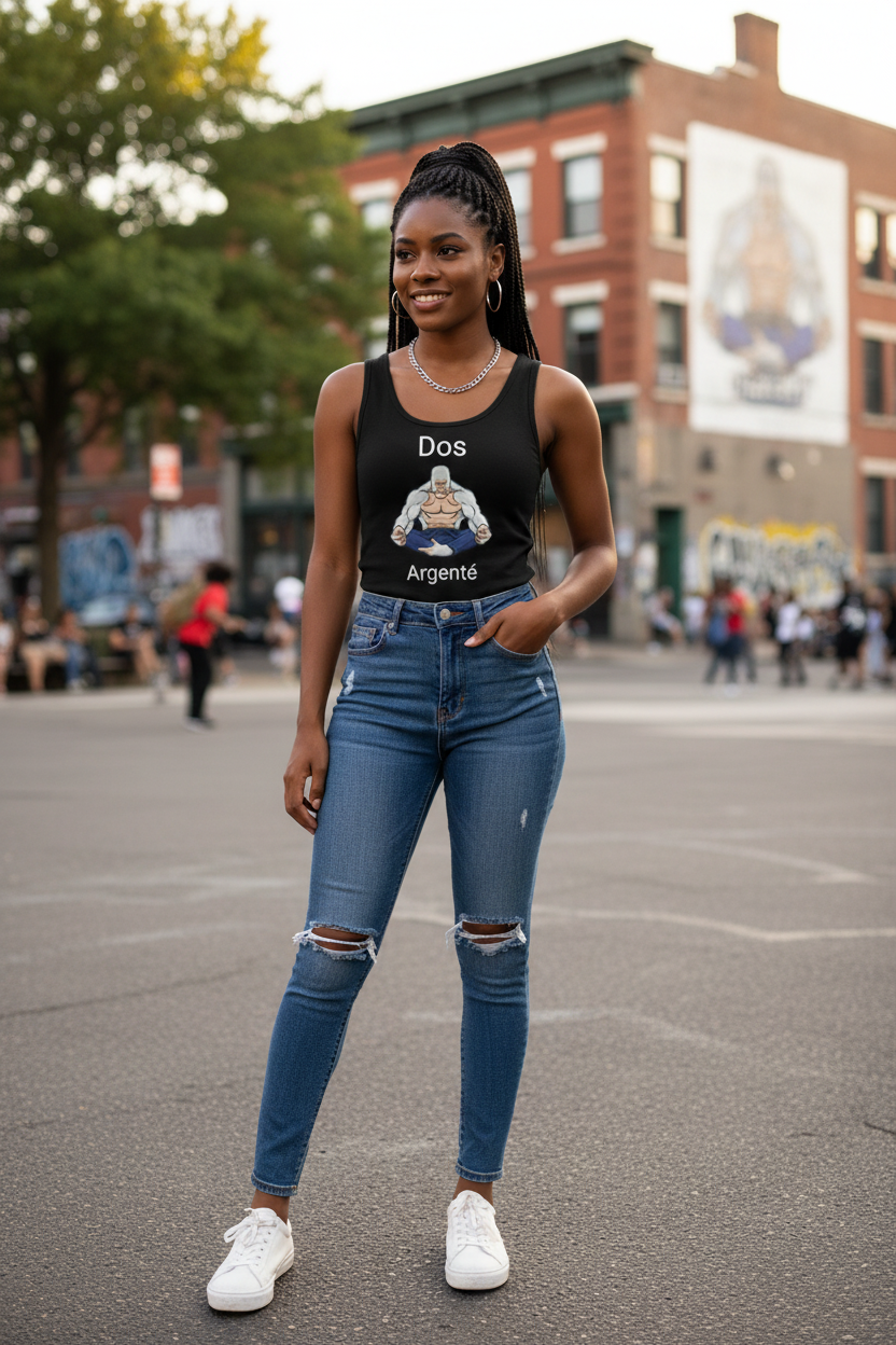 Femme portant débardeur noir Dos Argenté