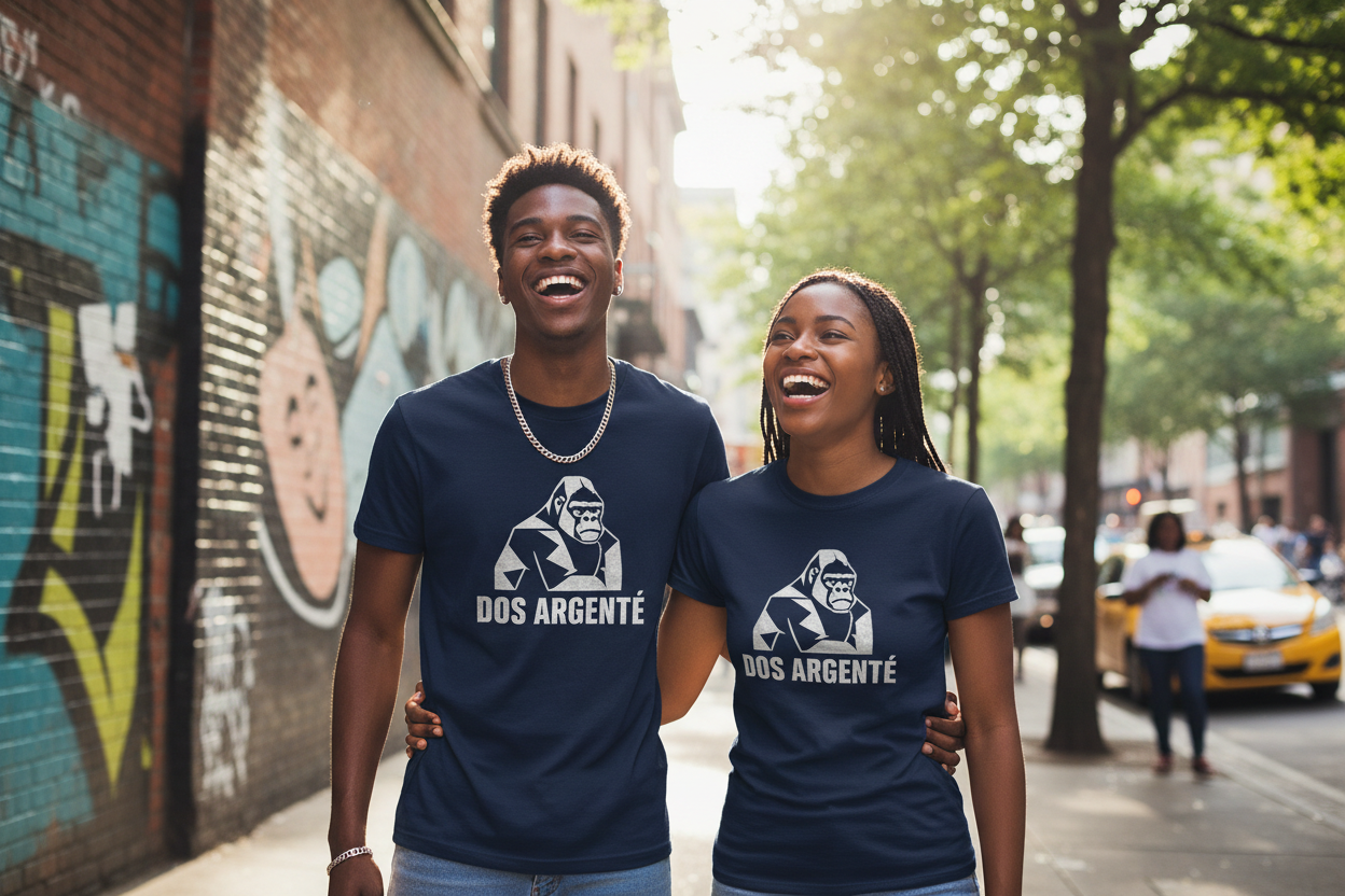 Groupe portant t-shirts navy Dos Argenté