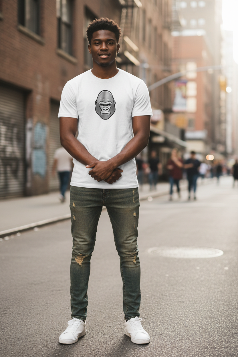 Homme t-shirt blanc gorille Dos Argenté