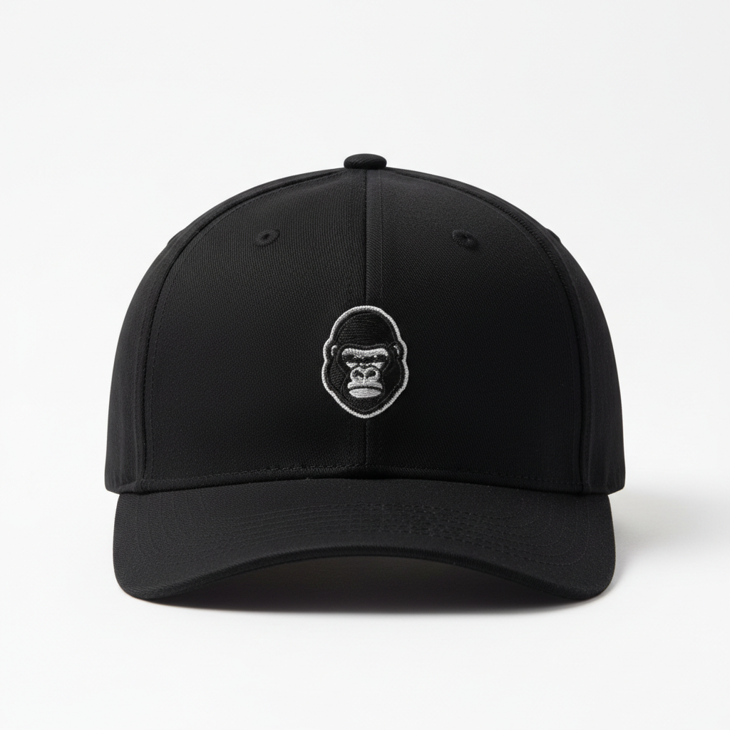 Casquette fitted noire avec logo gorille dos argenté