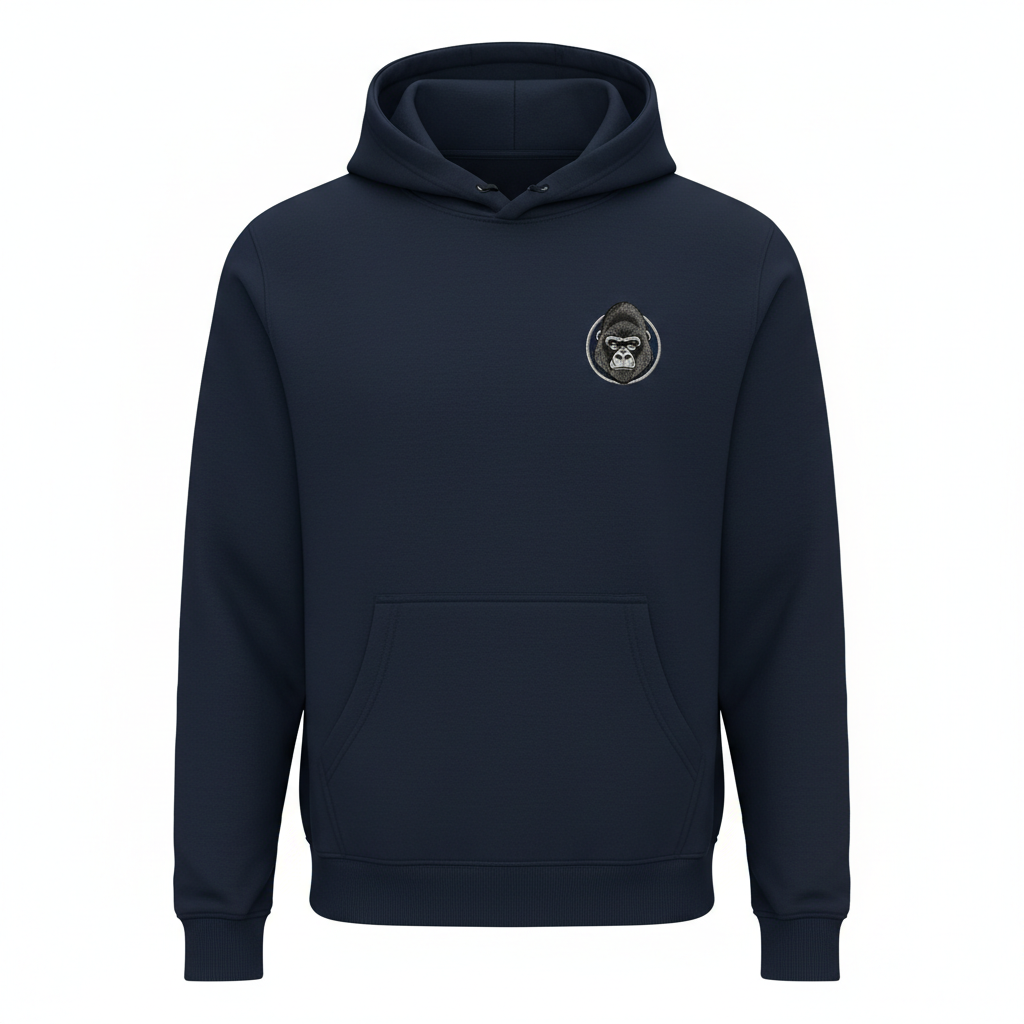 Hoodie bleu marine avec logo gorille dos argenté