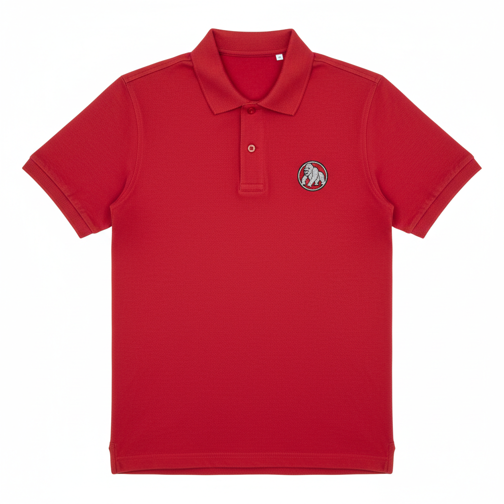 Polo rouge avec logo gorille dos argenté