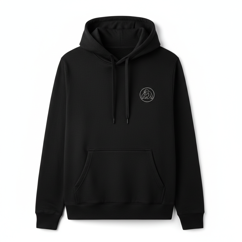 Hoodie noir avec logo gorille dos argenté
