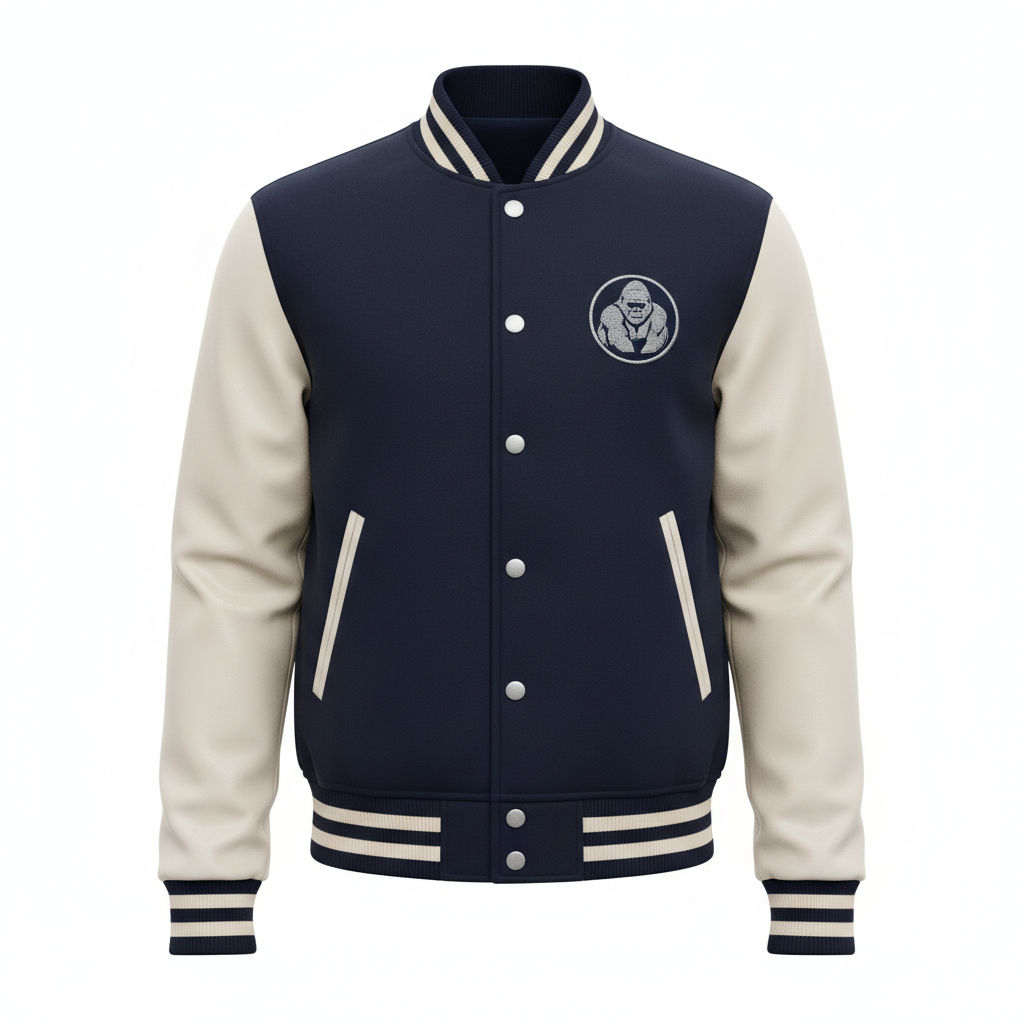Bomber bleu marine avec logo gorille dos argenté