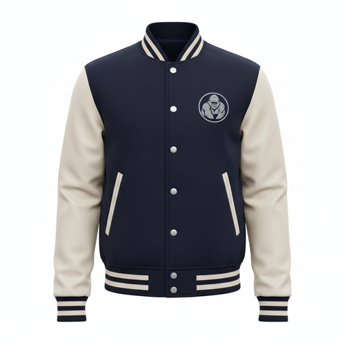 Bomber bleu marine avec logo gorille dos argenté