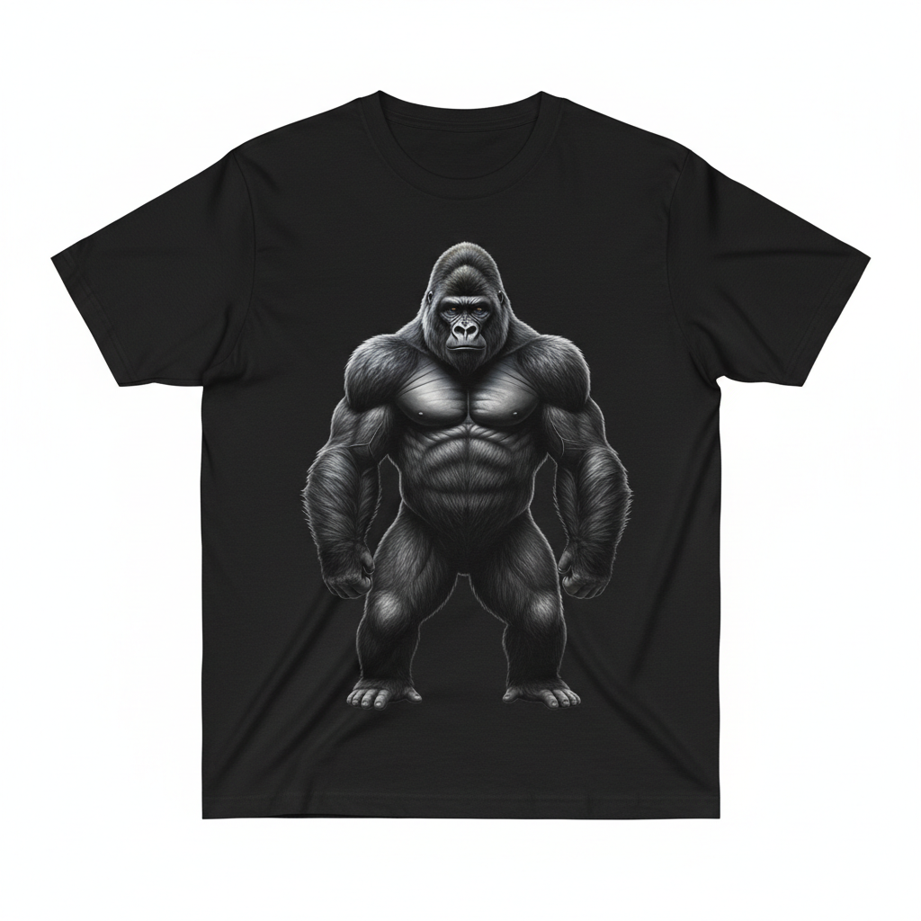 T-shirt noir avec gorille dos argenté - face avant