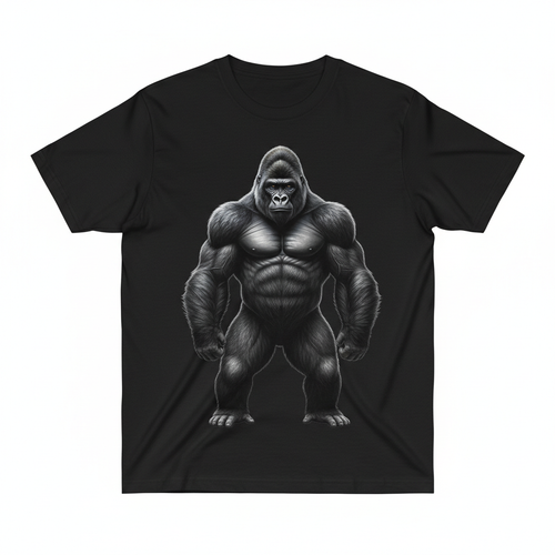T-shirt noir avec gorille dos argenté - face avant