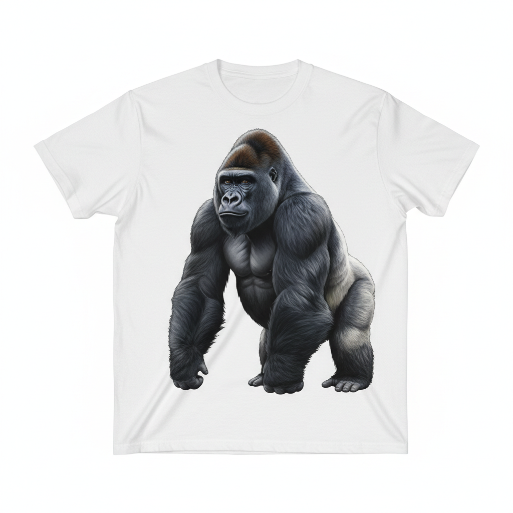 T-shirt blanc avec gorille dos argenté - face avant