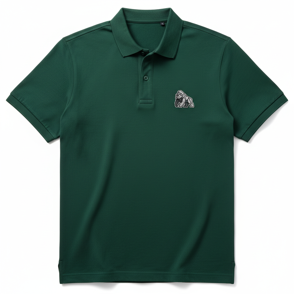Polo vert foncé avec logo gorille dos argenté