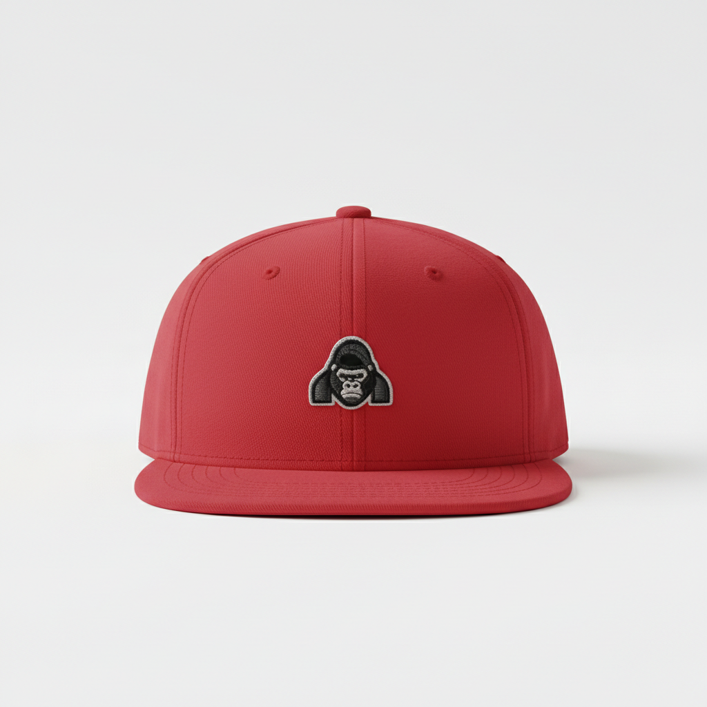 Casquette rouge avec logo gorille dos argenté
