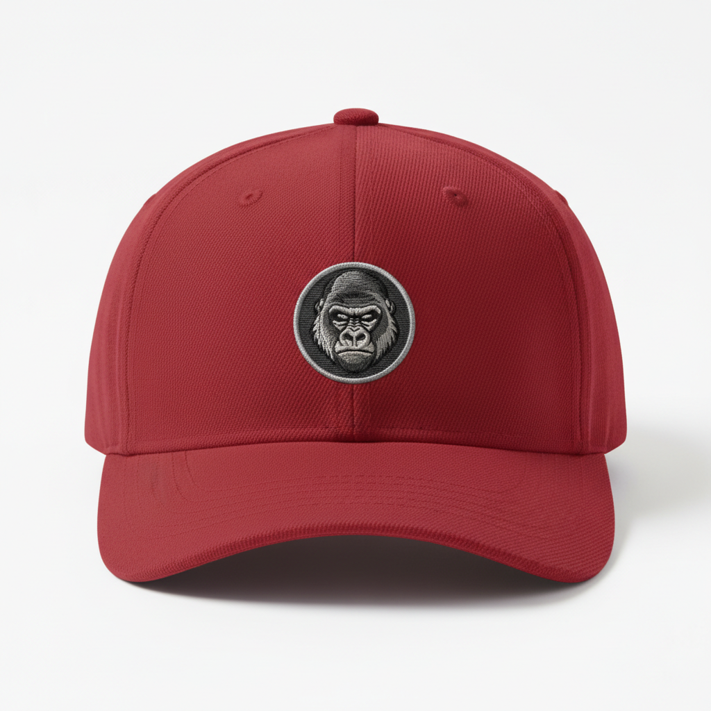 Casquette fitted rouge avec logo gorille dos argenté