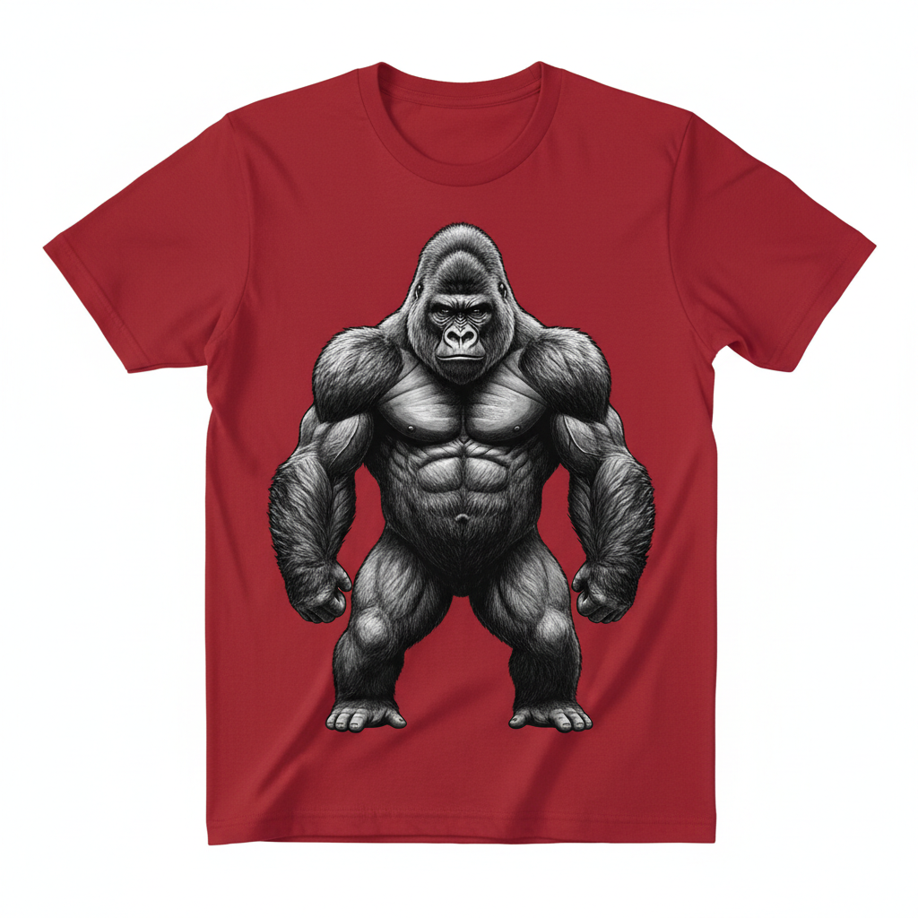 T-shirt rouge avec gorille dos argenté - face avant