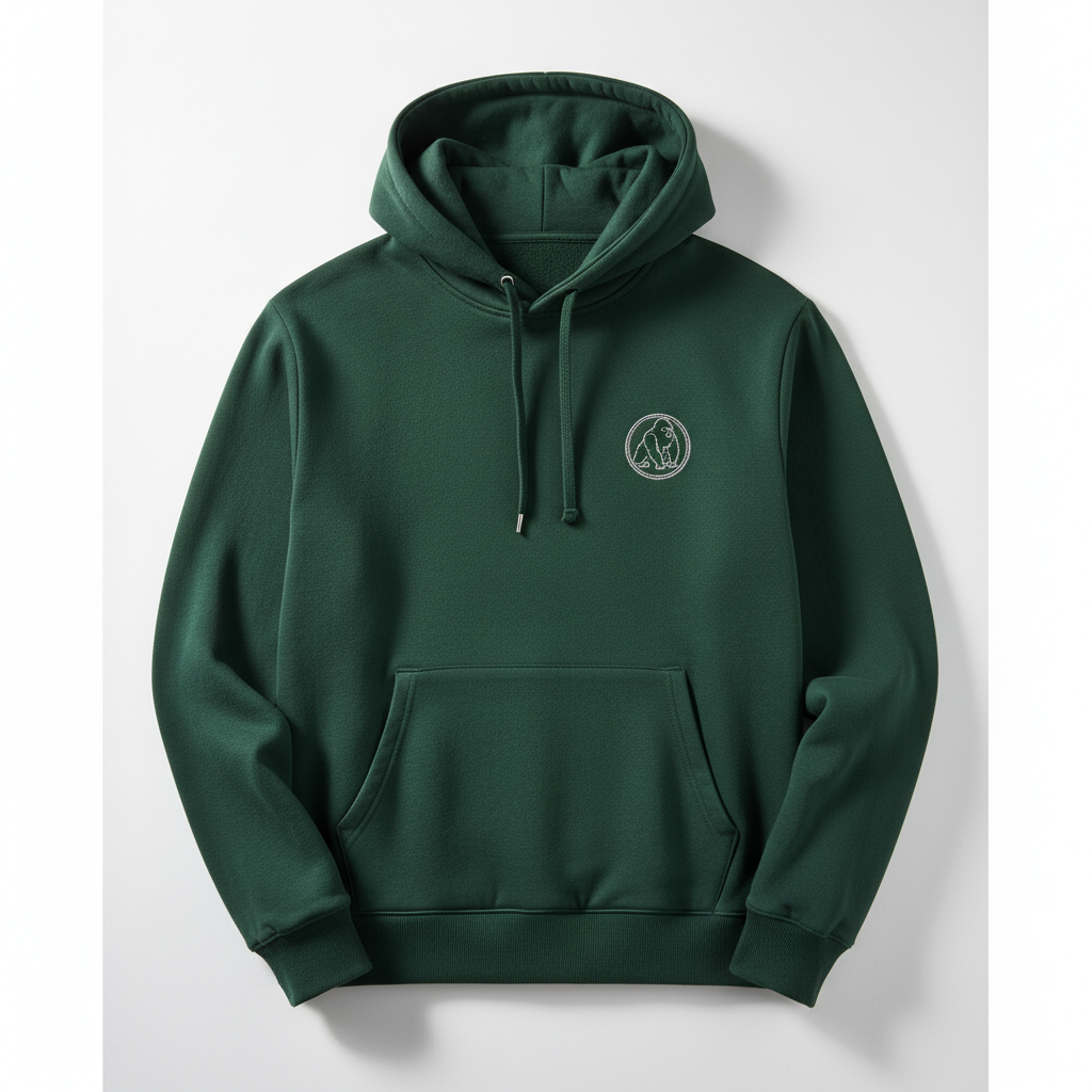 Hoodie vert foncé avec logo gorille dos argenté