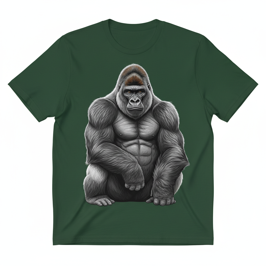 T-shirt vert foncé avec gorille dos argenté - face avant