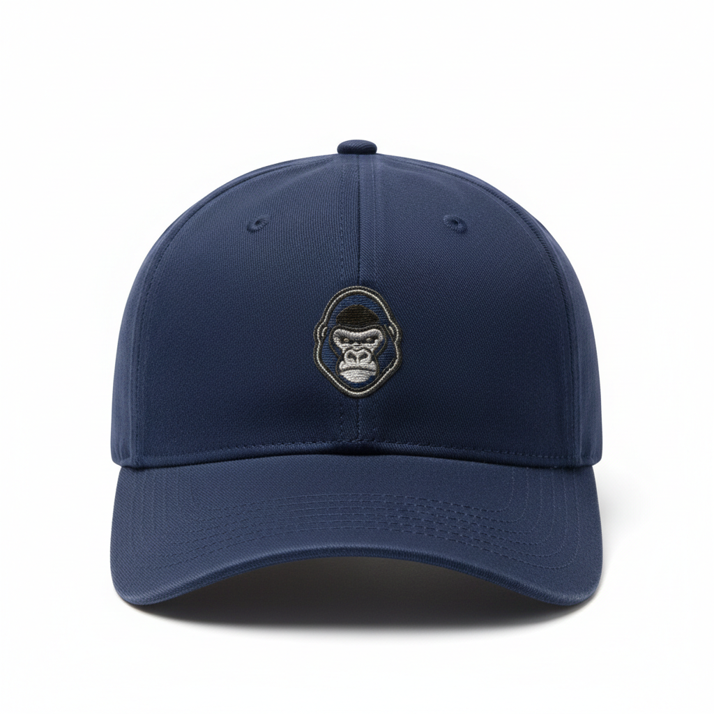 Casquette fitted bleu marine avec logo gorille dos argenté