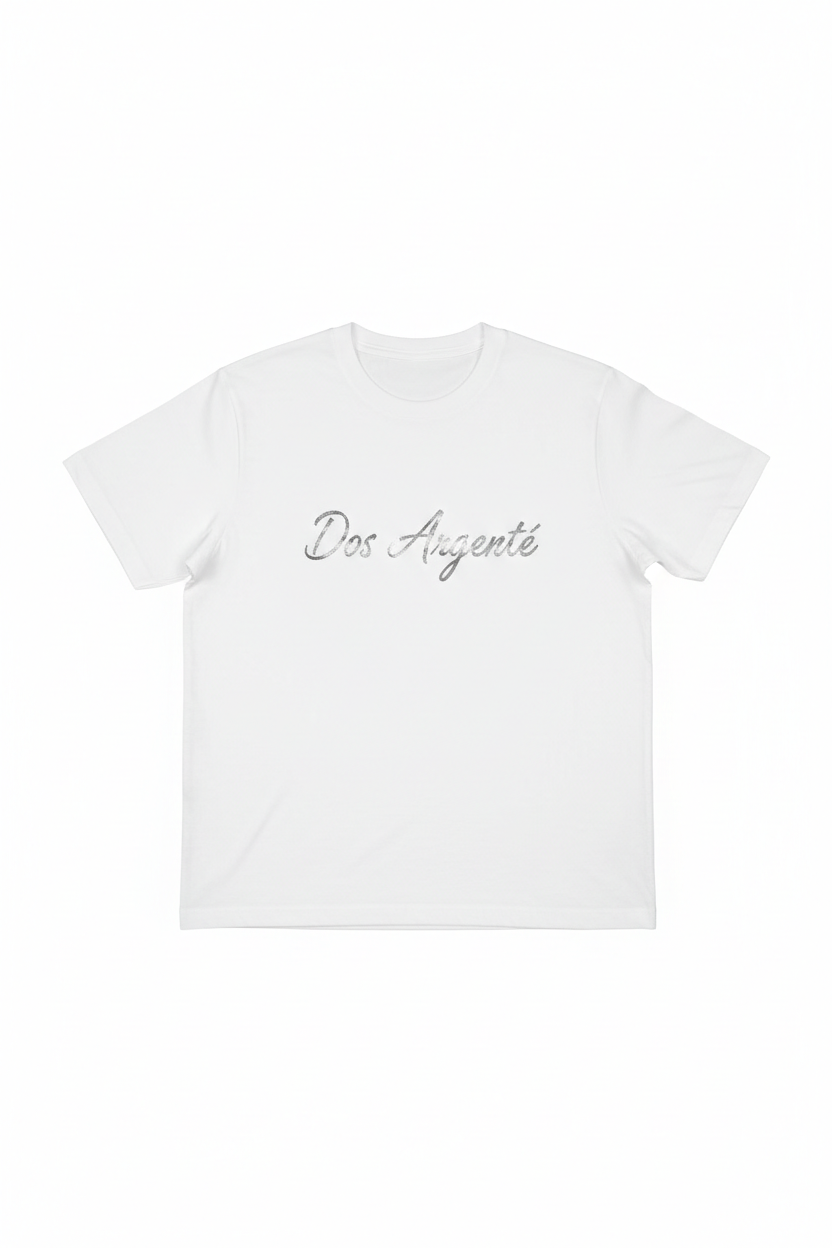 T-shirt blanc texte Dos Argenté