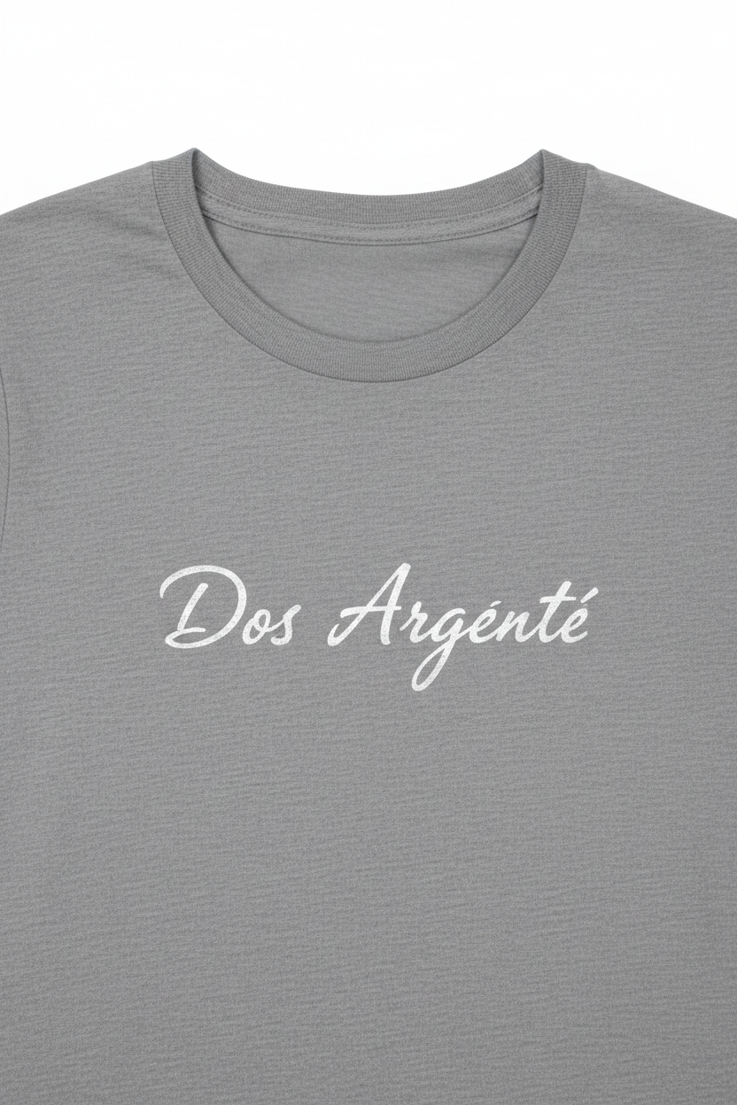 T-shirt gris texte Dos Argenté