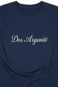 T-shirt navy texte Dos Argenté