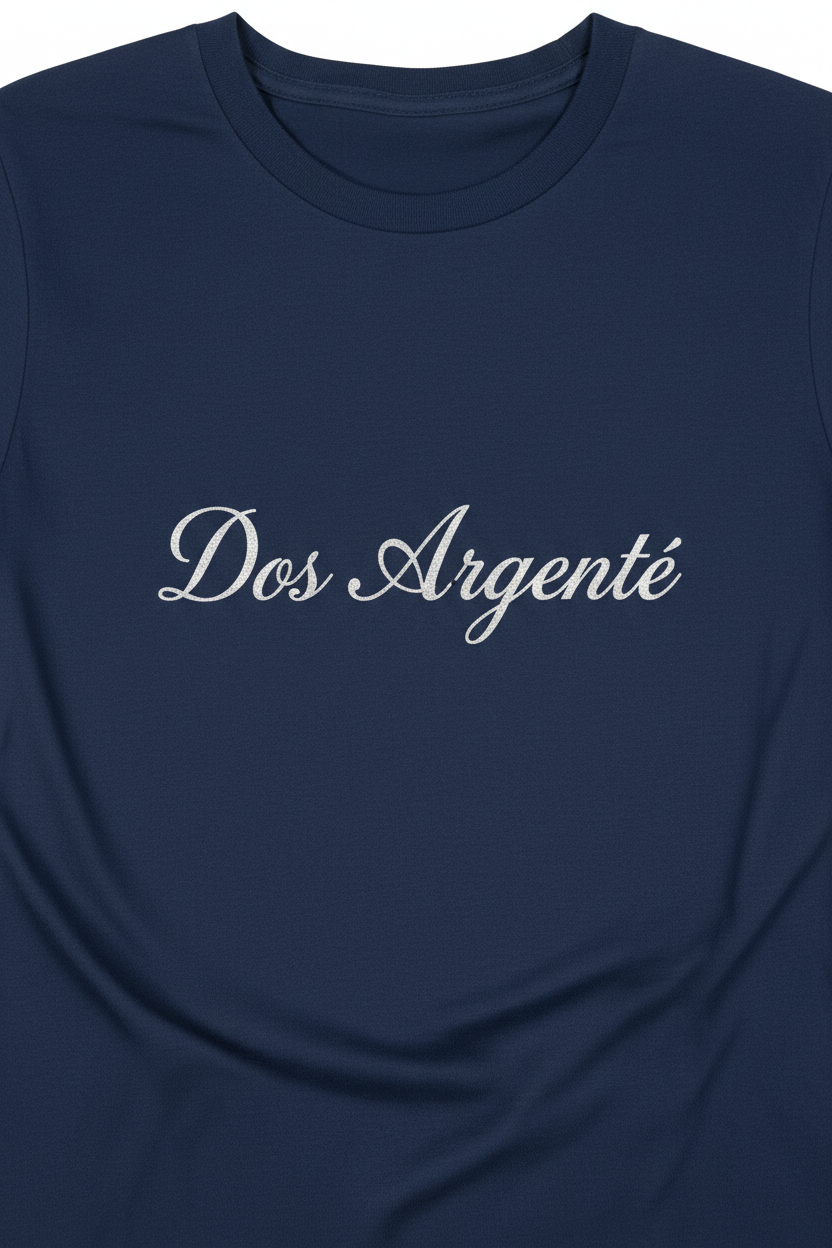 T-shirt navy texte Dos Argenté