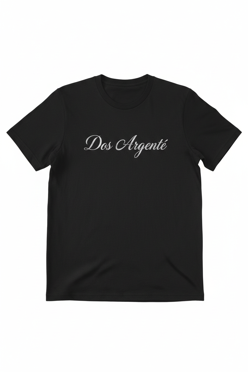 T-shirt noir texte Dos Argenté